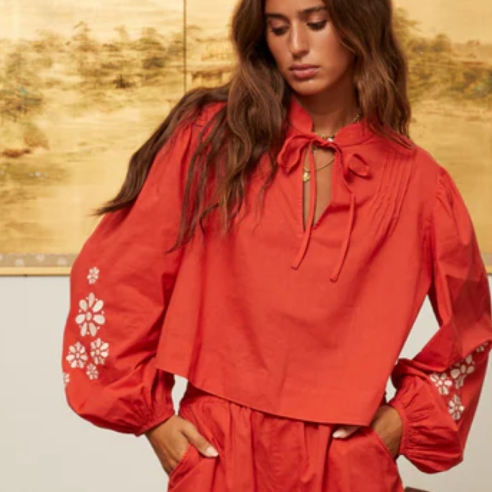 Ciao Lucia NEW Salm Clay Embroidered Cotton Voile Top